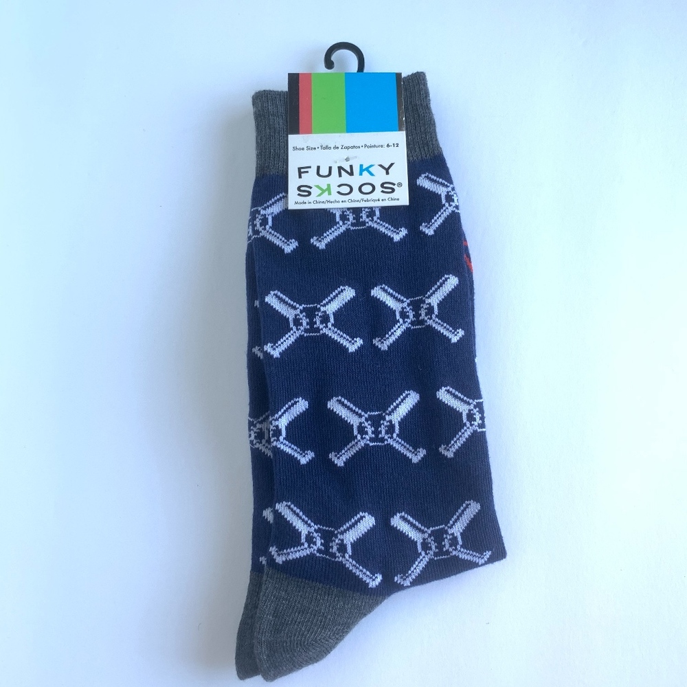 Funky Socks Men's Blue Crew Dress Socks Baseball